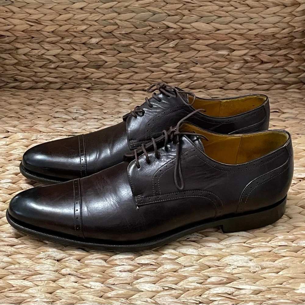 Canali Shoes Mens Size 43 1/2 Captoe Oxblood Dress‎ Made in Italy